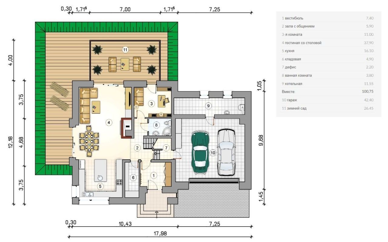Проект современного дома бильярдной и облицовочным кирпичом 18-275