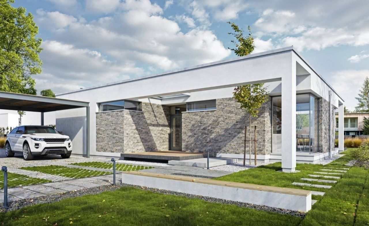 Проект современного красивого дома с плоской крышей 18-132