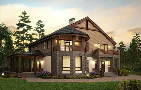 Проект дома с комбинированными фасадами и верандой 10-260 (57-34)