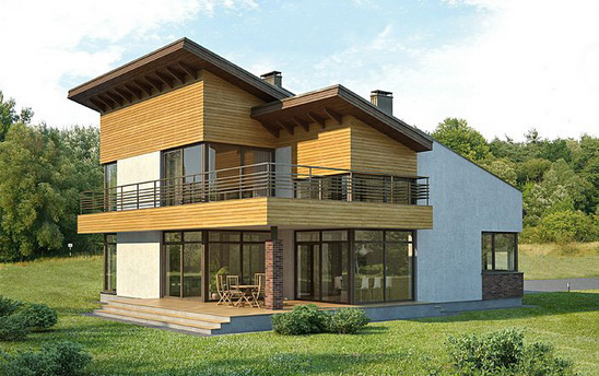 Проект дома с панорамными окнами и односкатной крышей 2-201,45