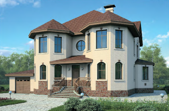 Проект кирпичного дома с тремя эркерами 2-326,3 (349E)