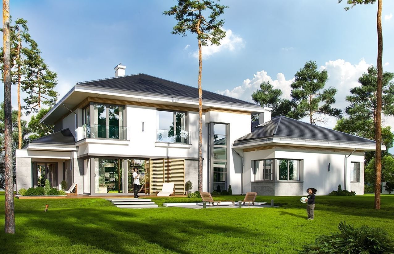 Проект двухэтажного современного красивого дома с бильярдной 17-332