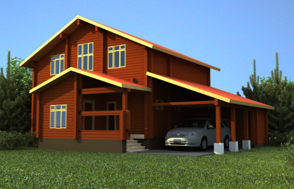 Проект деревянного дома с навесом 7-254,7