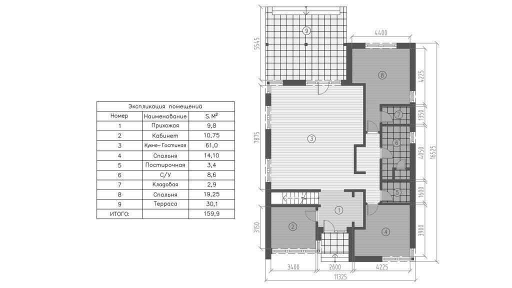 Проект современного одноэтажного монолитного дома 11-160