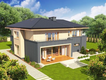 Проект дома с угловыми окнами из кирпича 2-265