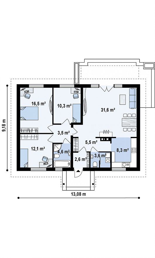 Проект дачного дома из арболита на ленточном фундаменте 5-98,6 (z8)