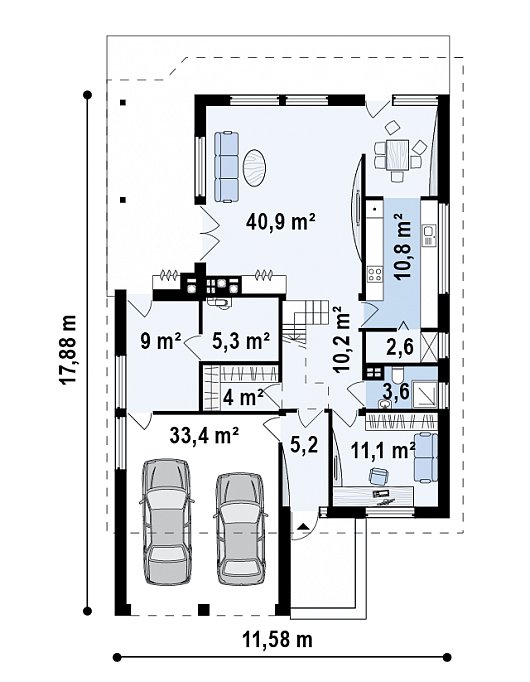 Проект современного дома с гаражом в стиле фахверк 5-205,7 (zx50)