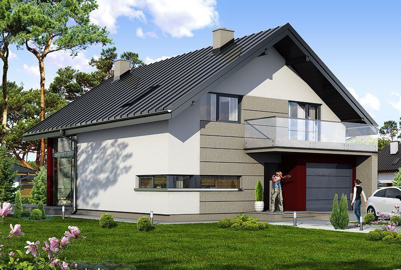 Проект дома с двухскатной крышей из арболита 4-197,6