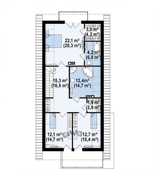 Проект длинного дома с гаражом и балконом 5-214,3 (z294)