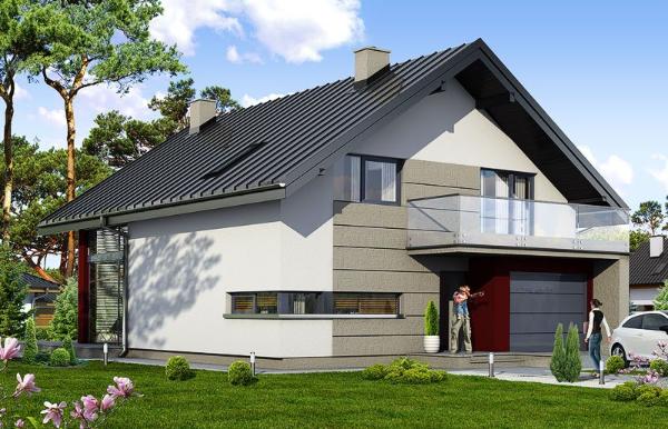 Проект дома с двухскатной крышей из арболита 4-197,6