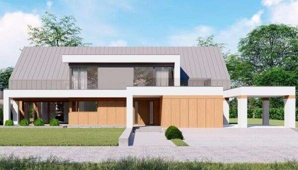 Проект дома с отделкой здания штукатуркой и вентилируемыми фасадами 12-446