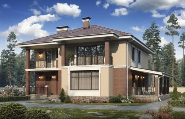 Проект кирпичного дома с балконом и террасой 2-266,3 (40-17)