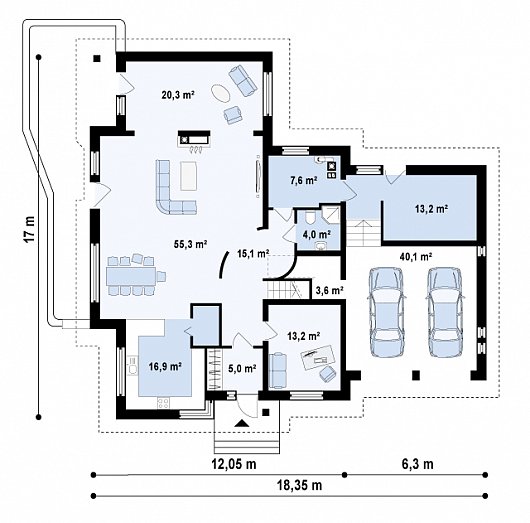 Проект дома с мансардой и гаражом из газобетона 5-370,2 (z76)