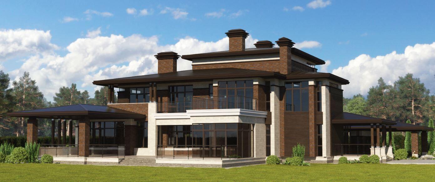 Проект современного большого красивого дома в стиле Райта 11-1033