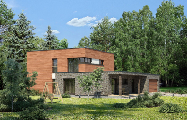 Проект дома на плитном фундаменте с плоской крышей 2-173,4
