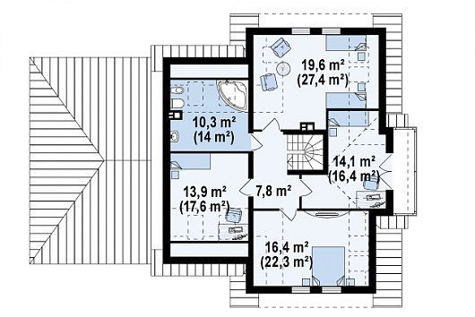Проект дома с 4 спальнями и кабинетом 5-266,9 (z31)