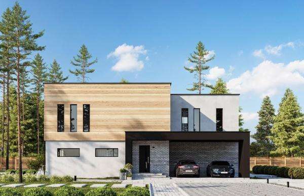 Проект современного кирпичного дома с плоской крышей 11-207