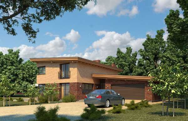 Проект керамзитобетонного дома с односкатной крышей и гаражом 2-203,3