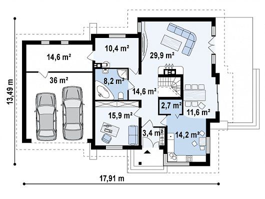 Проект дома с 4 спальнями и кабинетом 5-266,9 (z31)