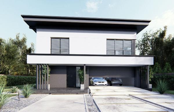 Проект двухэтажного современного дома с внешней отделкой штукатуркой 18-248
