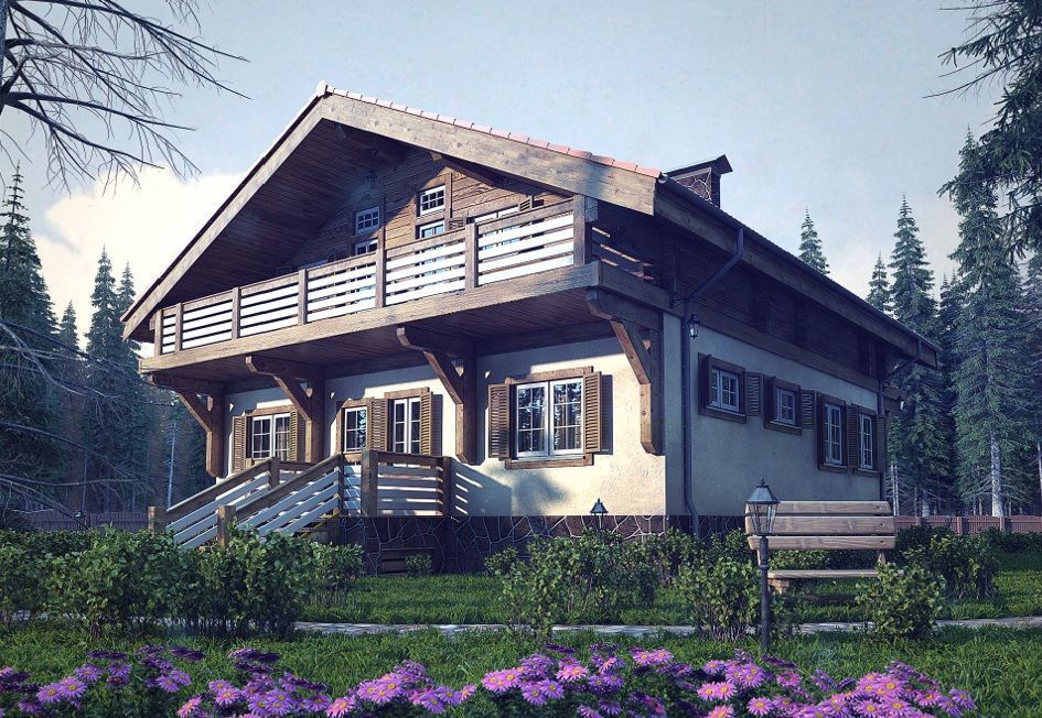 Проект комбинированного дома в стиле шале 7-302