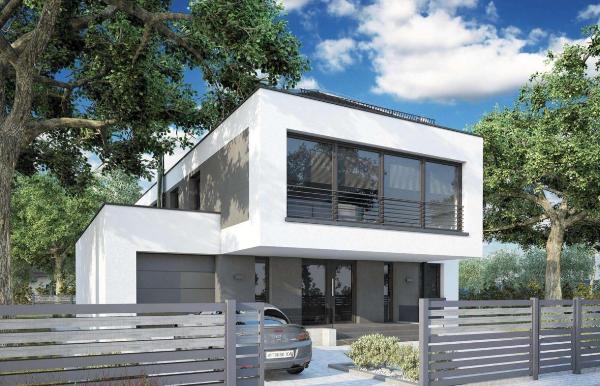 Проект современного дома с плоской крышей из керамических блоков 18-223