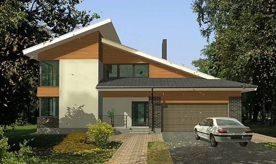 Проект газобетонного дома с панорамными окнами 2-229,4