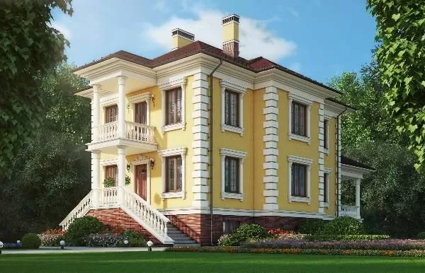Проект дома с цокольным этажом в классическом стиле 10-265