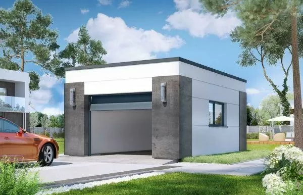 Проект современного гаража с плоской крышей из газобетона 11-26