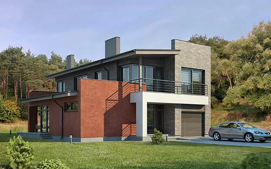 Проект современного дома с односкатной крышей 2-221,4