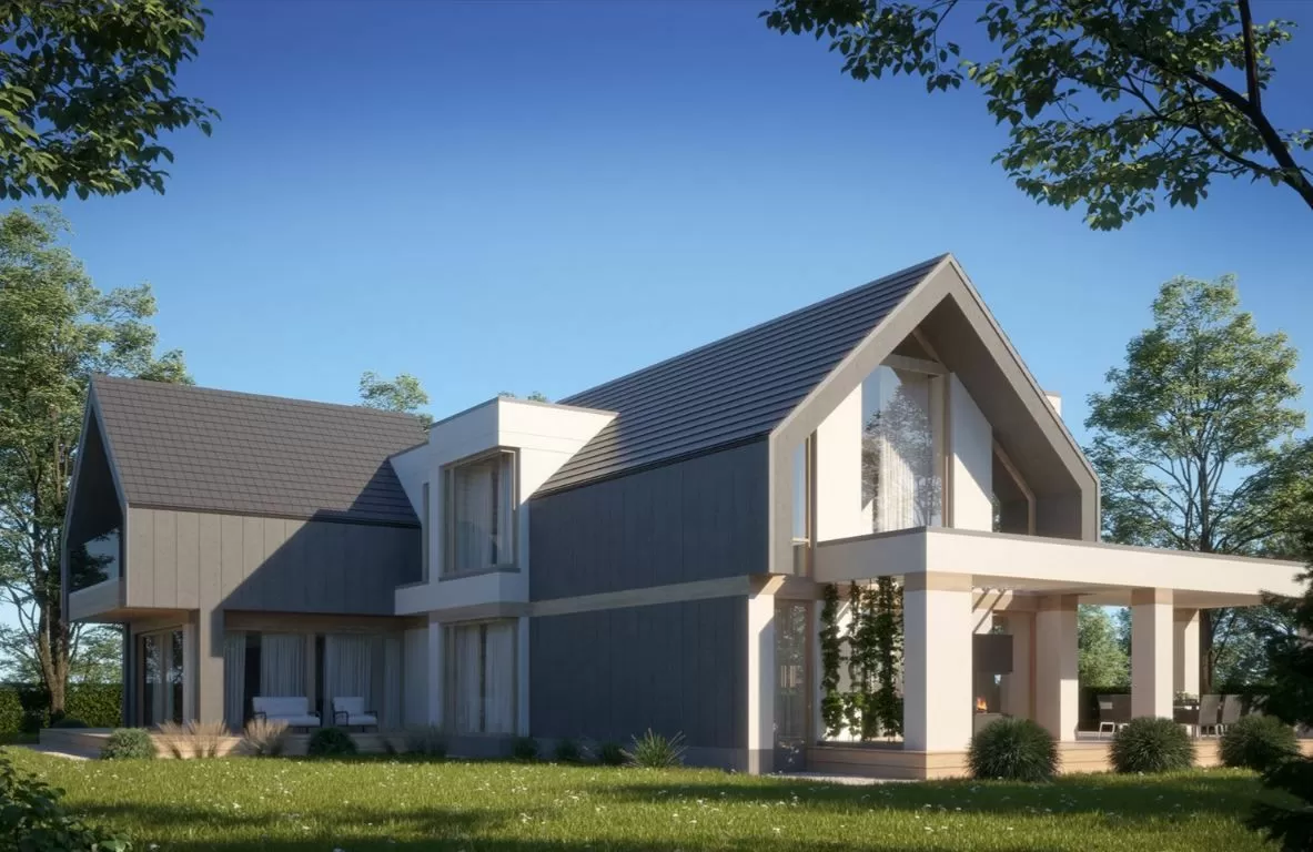 Проект дома в стиле Barn House с навесными вентилируемыми фасадами 12-334