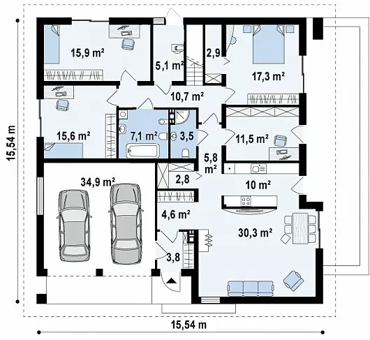 Проект одноэтажного дома с мансардой и верандой 5-183,6 (z51)