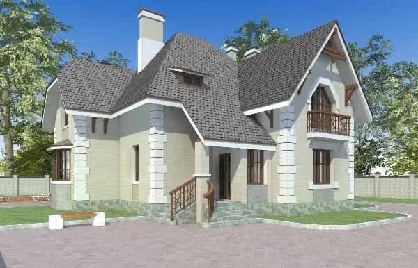 Проект дома с верандой и балконом 1-168 (37-33)