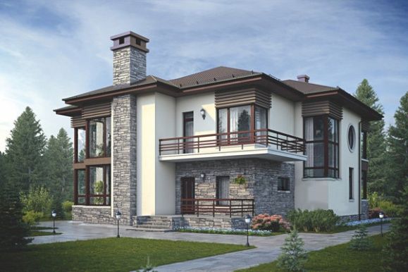 Проект кирпичного дома с угловыми большими окнами 3-250,4 (38-95)