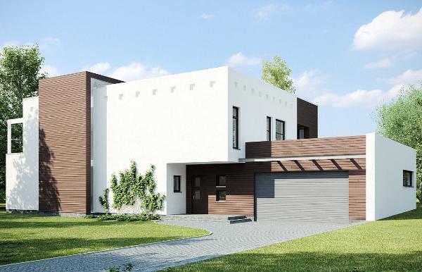 Проект современного дома с плоской крышей, балконом 5-314,9 (zx1)